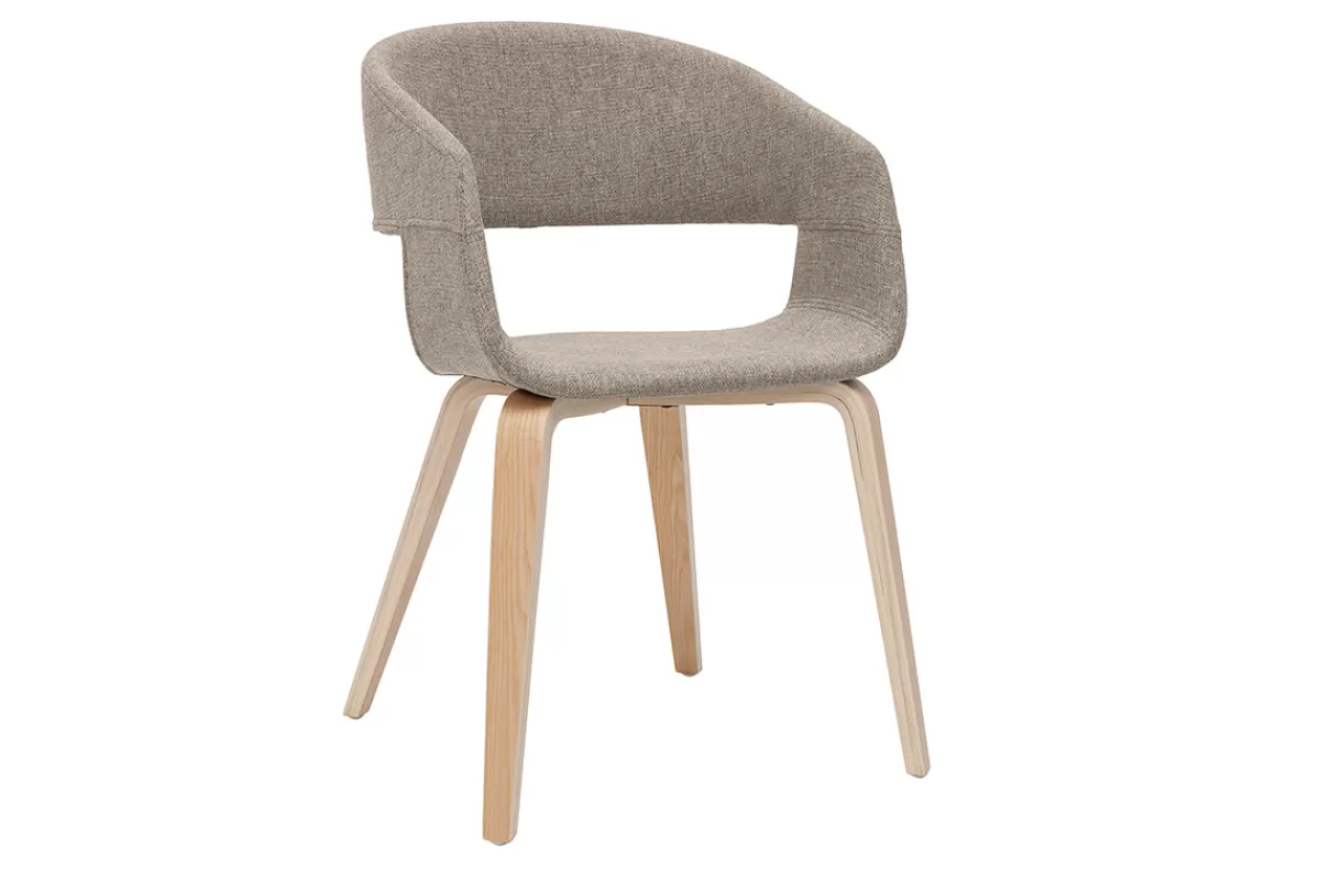 Miliboo Sillas Modernas-Set de 2 sillas de diseño de tela color topo con patas de madera clara SLAM