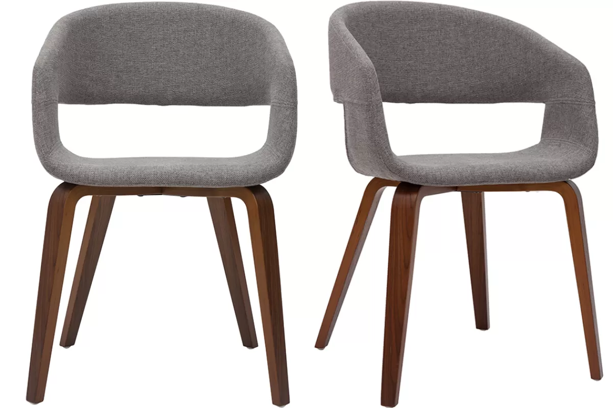 Miliboo Sillas Modernas-Set de 2 sillas de diseño de tela gris claro con patas de madera oscura SLAM