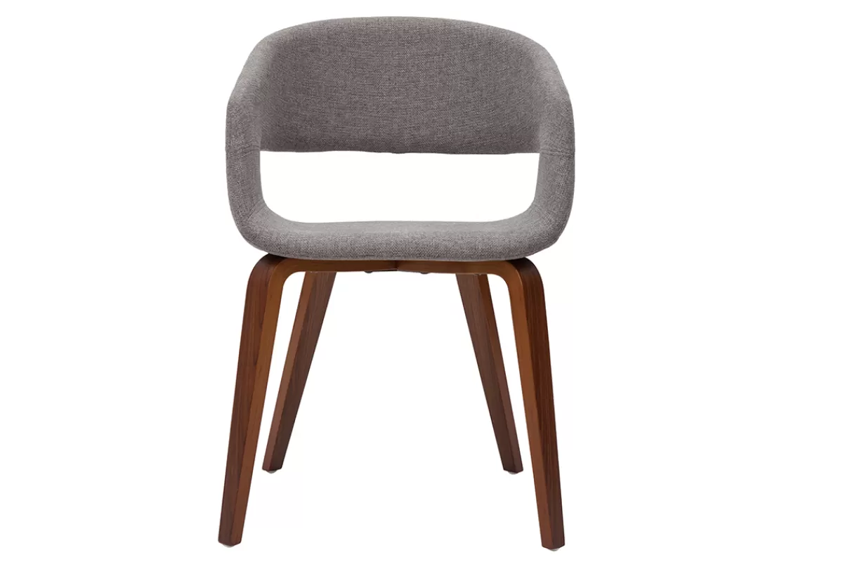 Miliboo Sillas Modernas-Set de 2 sillas de diseño de tela gris claro con patas de madera oscura SLAM