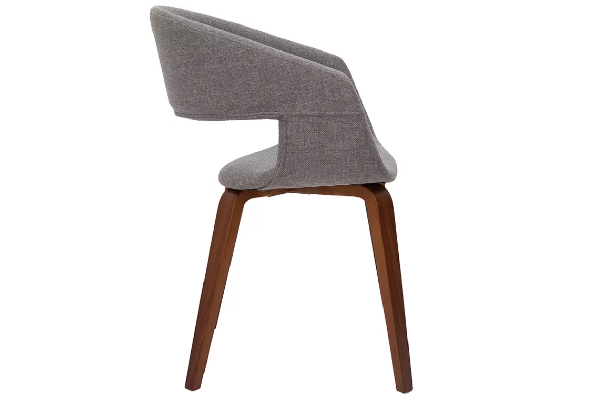 Miliboo Sillas Modernas-Set de 2 sillas de diseño de tela gris claro con patas de madera oscura SLAM