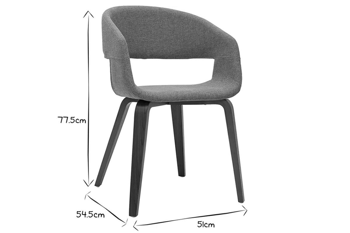 Miliboo Sillas Modernas-Set de 2 sillas de diseño de tela gris claro con patas de madera oscura SLAM