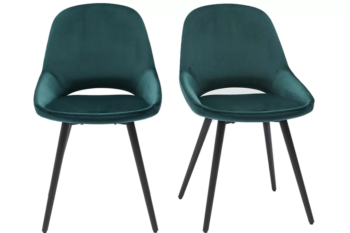 Miliboo Sillas Modernas-Set de 2 sillas de diseño de terciopelo azul petróleo y metal negro BODEGA