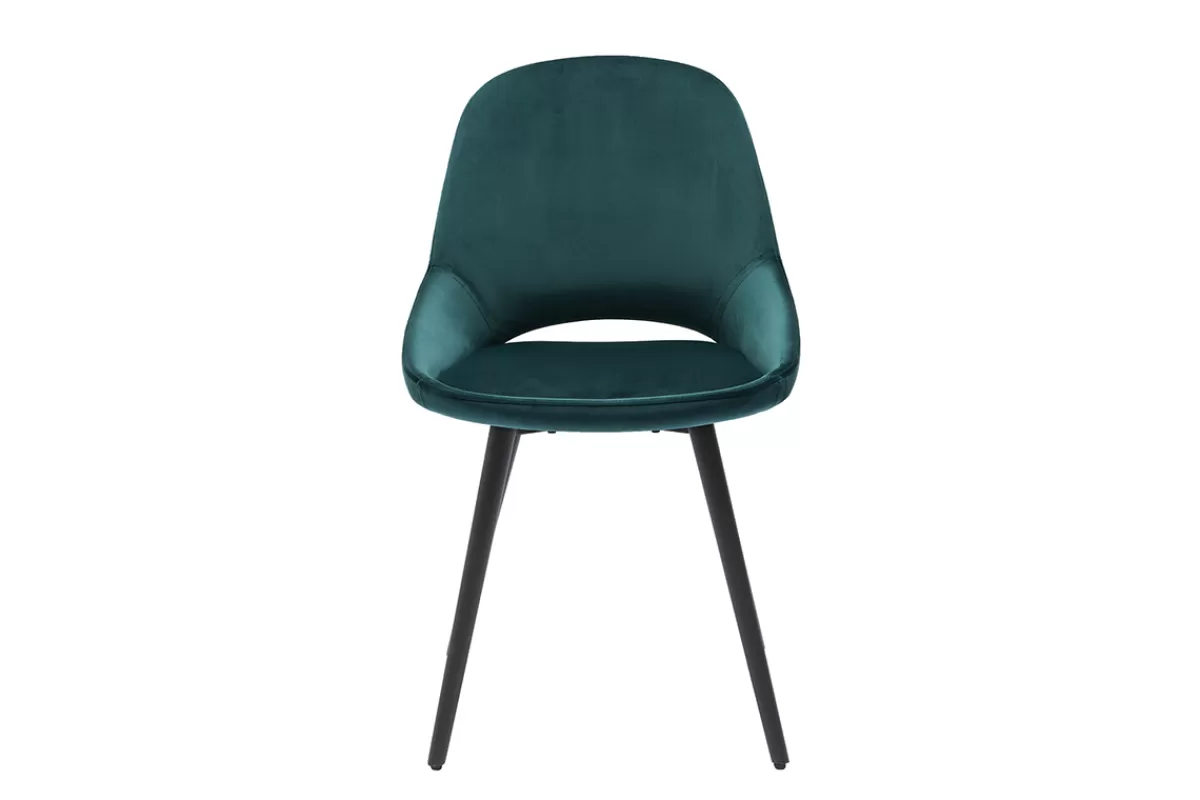 Miliboo Sillas Modernas-Set de 2 sillas de diseño de terciopelo azul petróleo y metal negro BODEGA