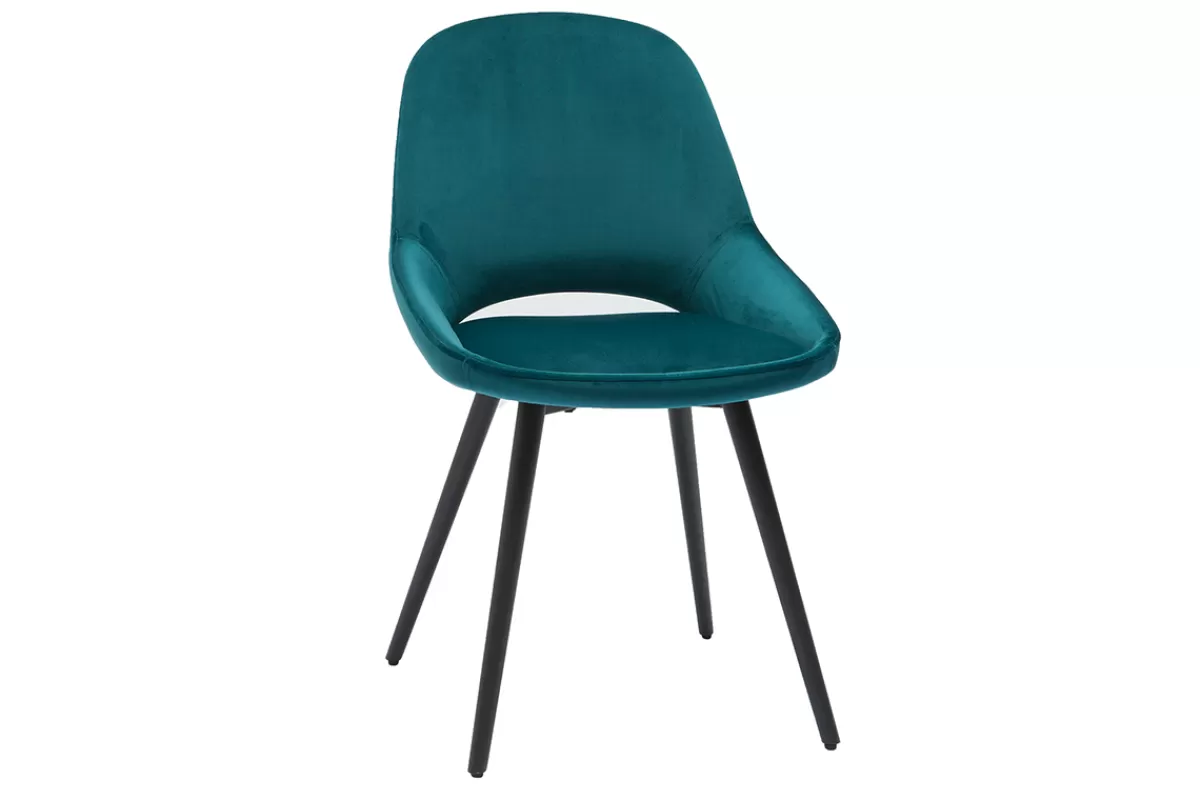Miliboo Sillas Modernas-Set de 2 sillas de diseño de terciopelo azul petróleo y metal negro BODEGA