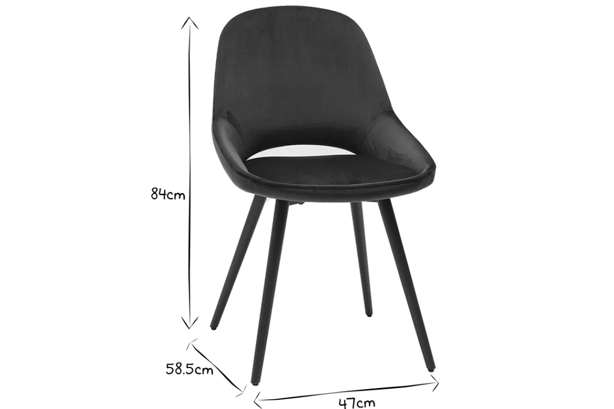 Miliboo Sillas Modernas-Set de 2 sillas de diseño de terciopelo azul petróleo y metal negro BODEGA