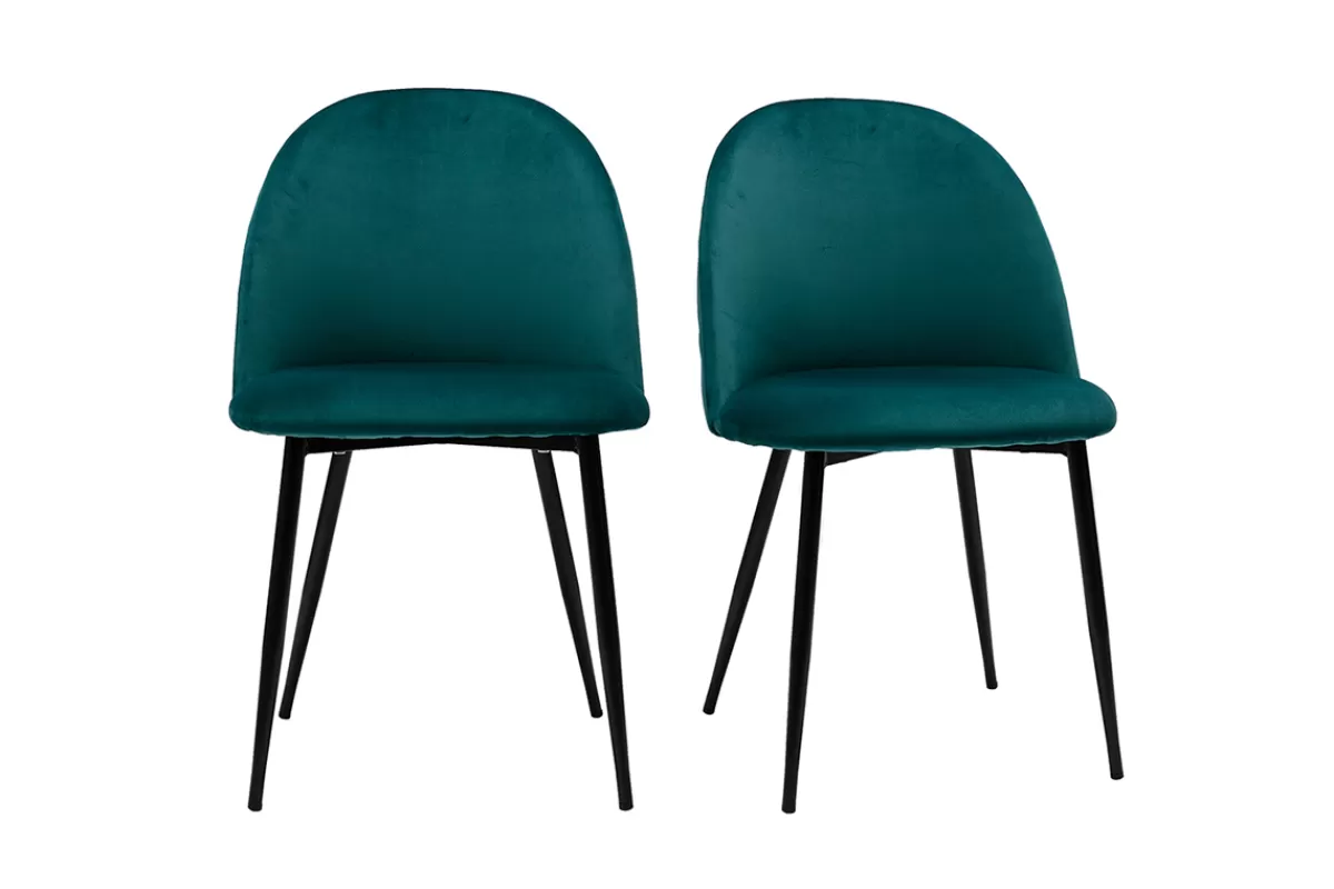 Miliboo Sillas Modernas-Set de 2 sillas de diseño de terciopelo azul petróleo y metal negro JOVI