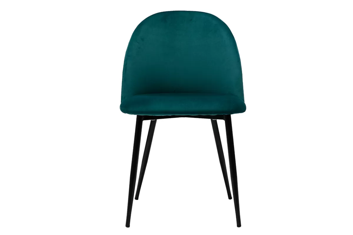 Miliboo Sillas Modernas-Set de 2 sillas de diseño de terciopelo azul petróleo y metal negro JOVI