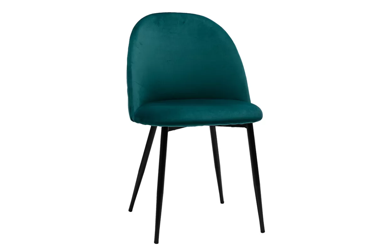 Miliboo Sillas Modernas-Set de 2 sillas de diseño de terciopelo azul petróleo y metal negro JOVI