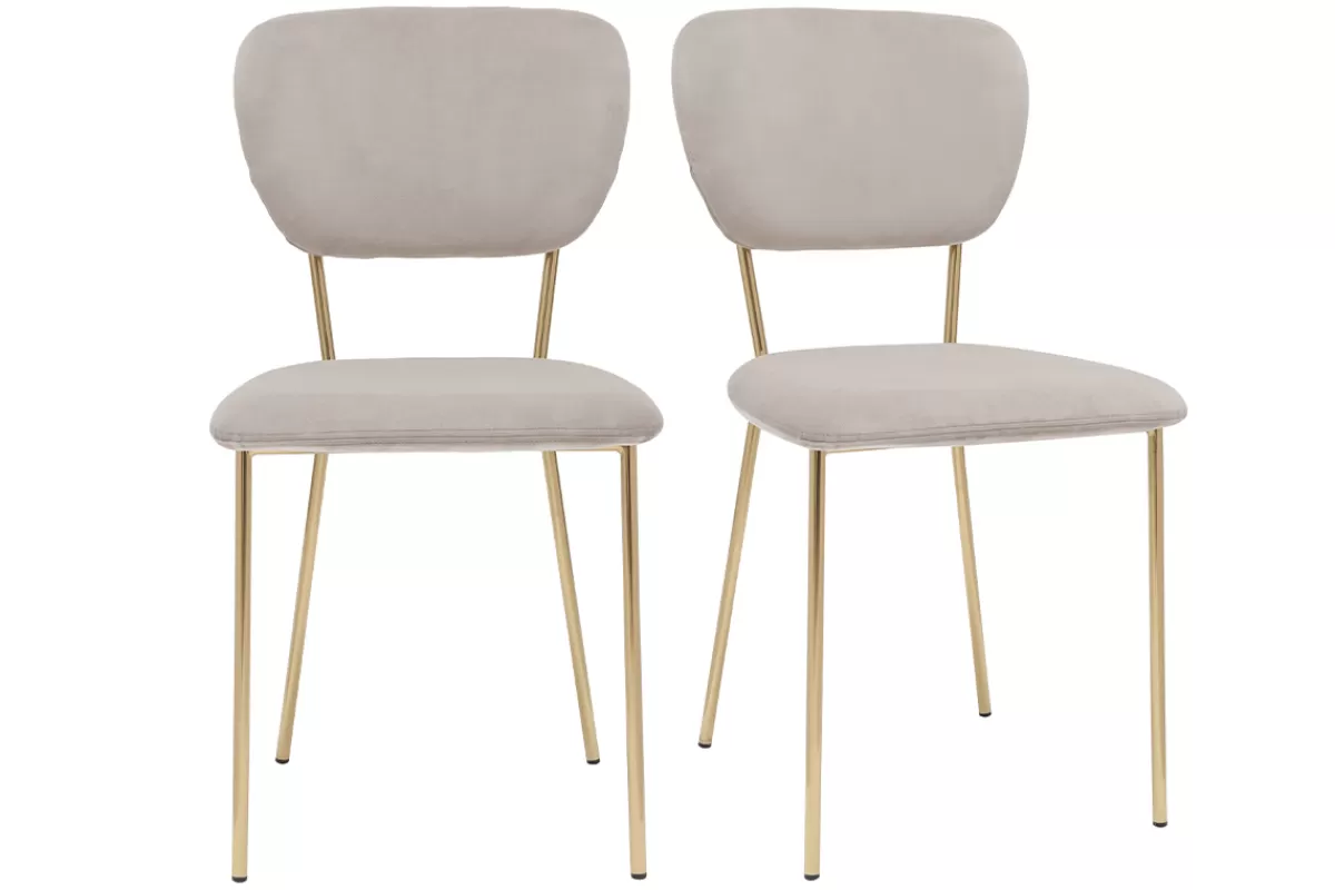 Miliboo Sillas Modernas-Set de 2 sillas de diseño de terciopelo color topo y metal dorado LEPIDUS