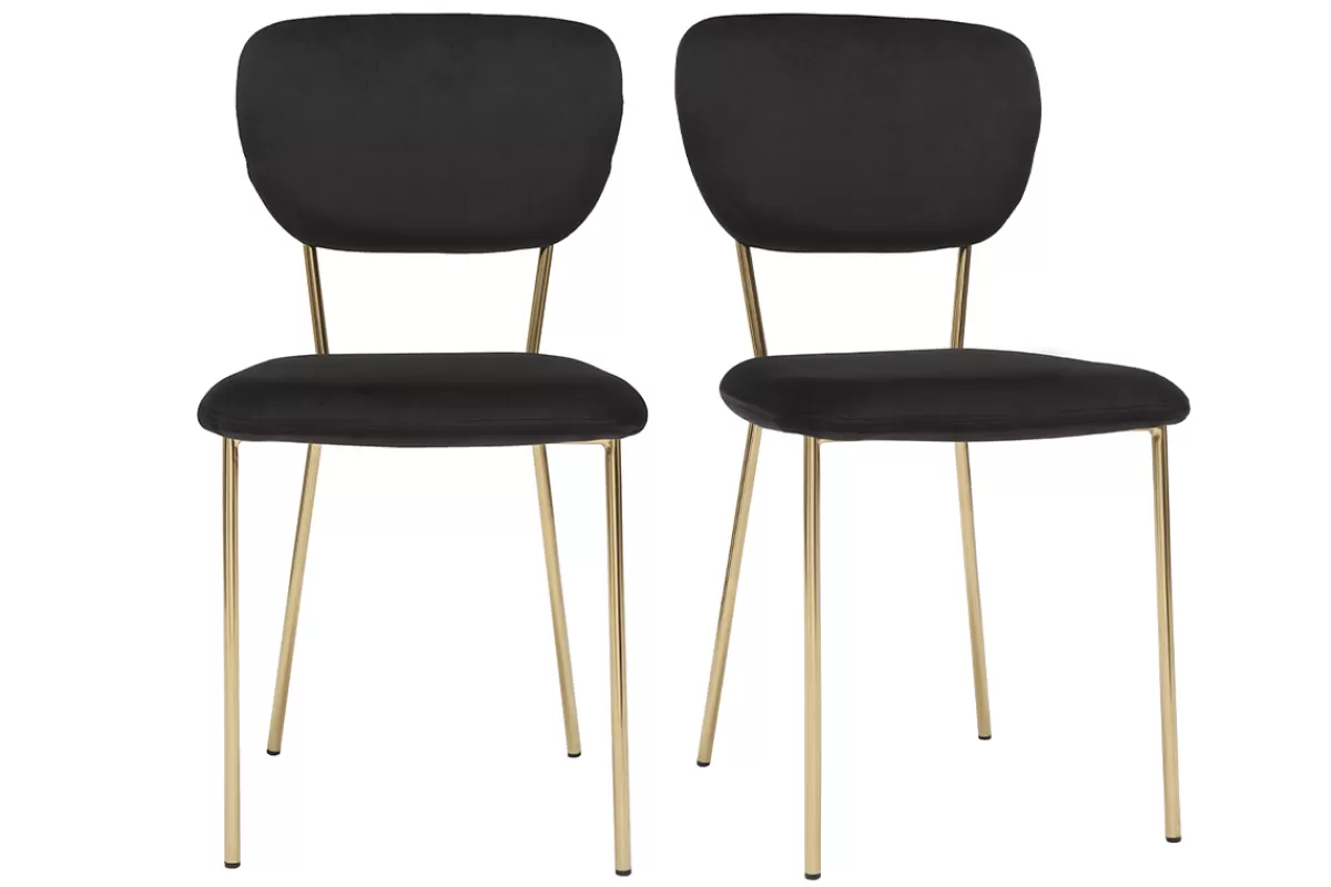 Miliboo Sillas Modernas-Set de 2 sillas de diseño de terciopelo negro y metal dorado LEPIDUS