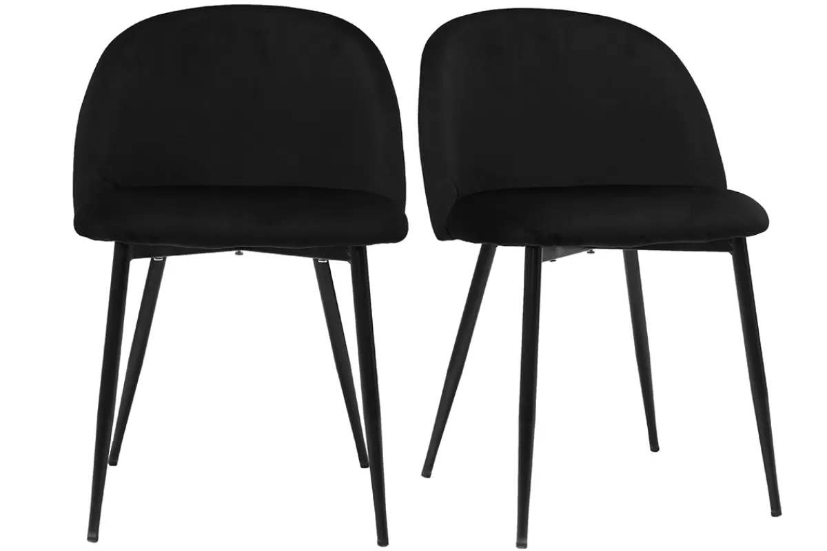 Miliboo Sillas Modernas-Set de 2 sillas de diseño de terciopelo negro y metal negro CELESTE