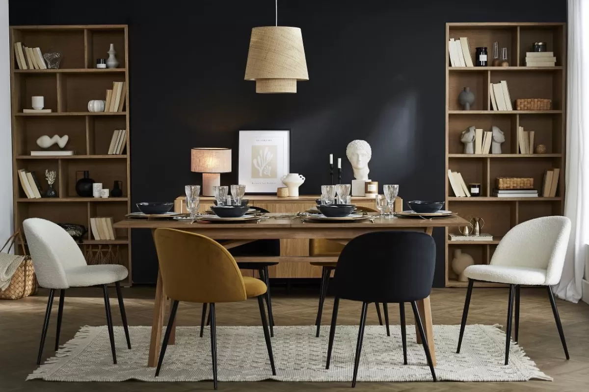 Miliboo Sillas Modernas-Set de 2 sillas de diseño de terciopelo negro y metal negro CELESTE
