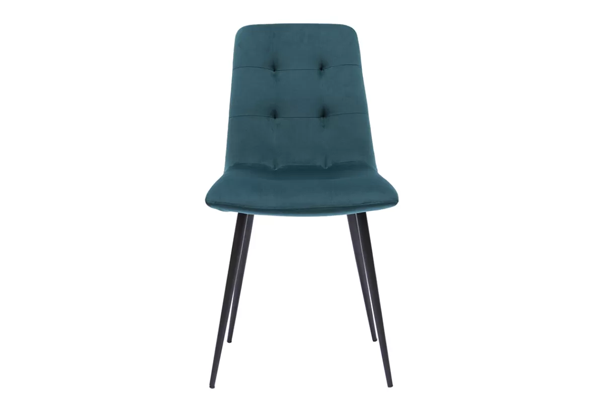 Miliboo Sillas Modernas-Set de 2 sillas de diseño de terciopelo tapizadas azul petróleo y metal negro ESCAPE