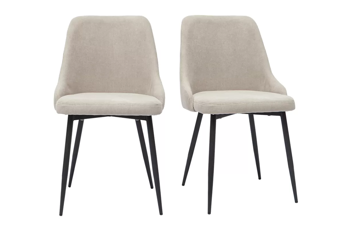 Miliboo Sillas Modernas-Set de 2 sillas de diseño efecto aterciopelado color natural y metal negro CULT