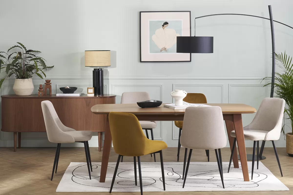 Miliboo Sillas Modernas-Set de 2 sillas de diseño efecto aterciopelado color natural y metal negro CULT