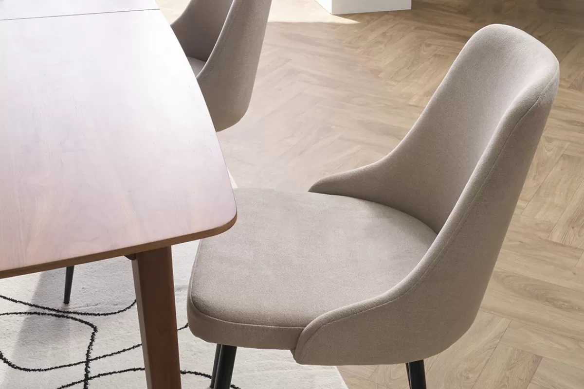 Miliboo Sillas Modernas-Set de 2 sillas de diseño efecto aterciopelado color natural y metal negro CULT