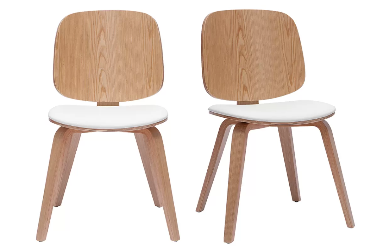 Miliboo Sillas Modernas | Sillas De Madera-Set de 2 sillas de madera clara y blanca BECK