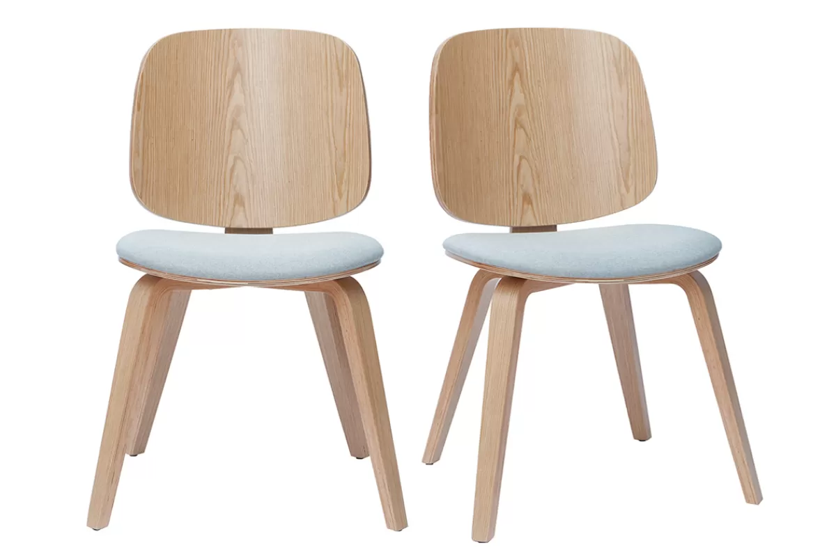 Miliboo Sillas Modernas | Sillas De Madera-Set de 2 sillas de madera clara y tela gris clara BECK