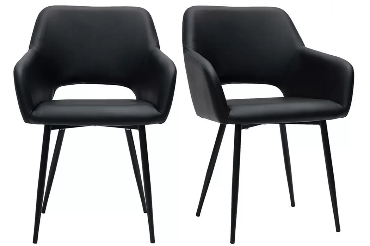 Miliboo Sillas Modernas-Set de 2 sillas de poliuretano negro LAURETTE