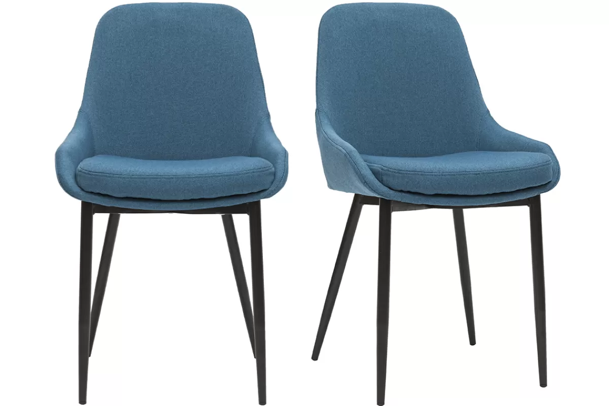 Miliboo Sillas Modernas-Set de 2 sillas de tejido azul petróleo HOLO