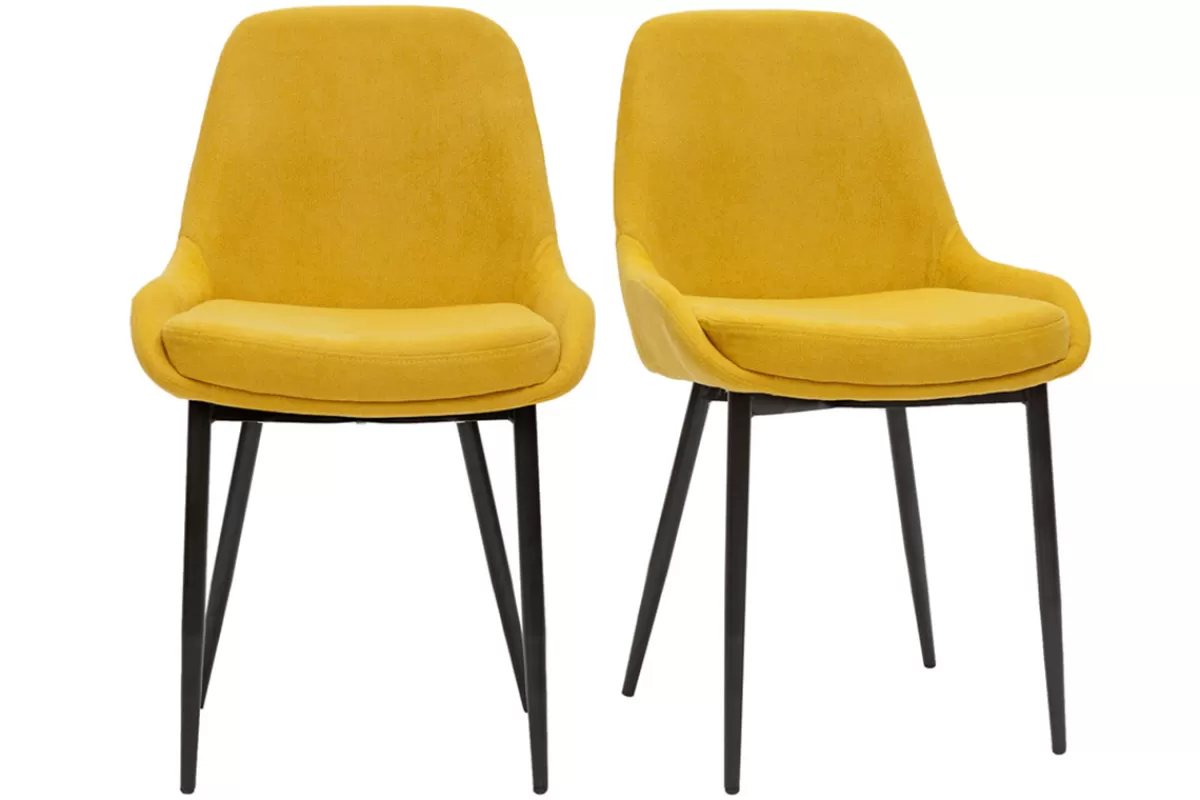 Miliboo Sillas Modernas-Set de 2 sillas de tejido efecto aterciopelado amarillo mostaza HOLO