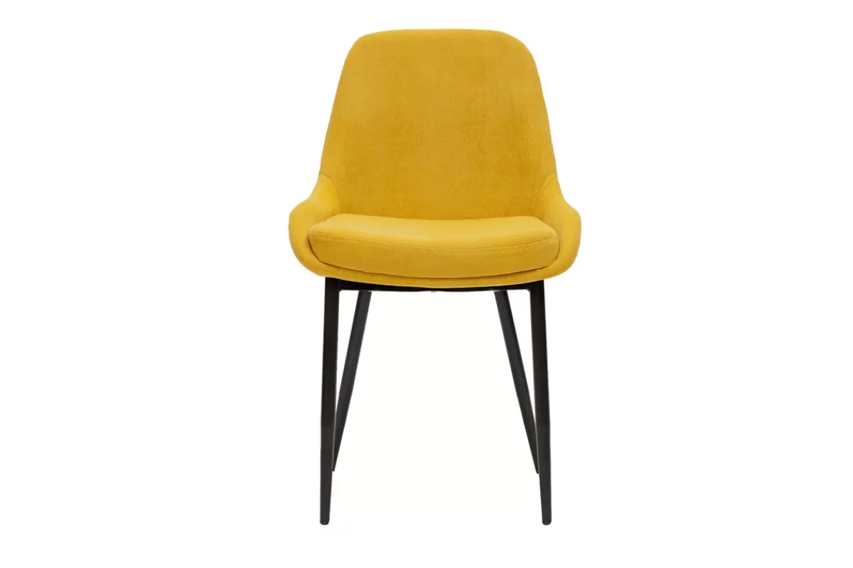 Miliboo Sillas Modernas-Set de 2 sillas de tejido efecto aterciopelado amarillo mostaza HOLO