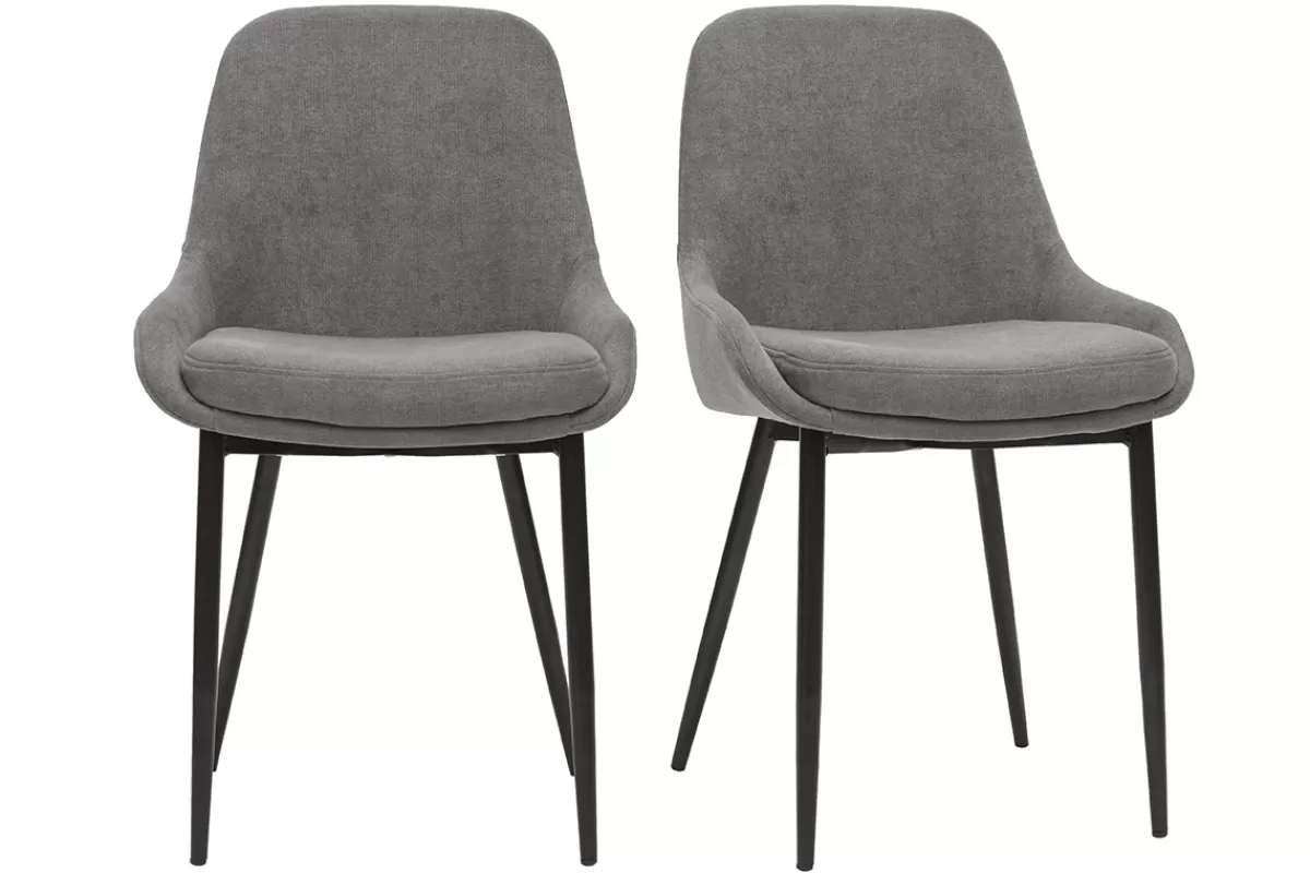 Miliboo Sillas Modernas-Set de 2 sillas de tejido efecto aterciopelado gris claro HOLO