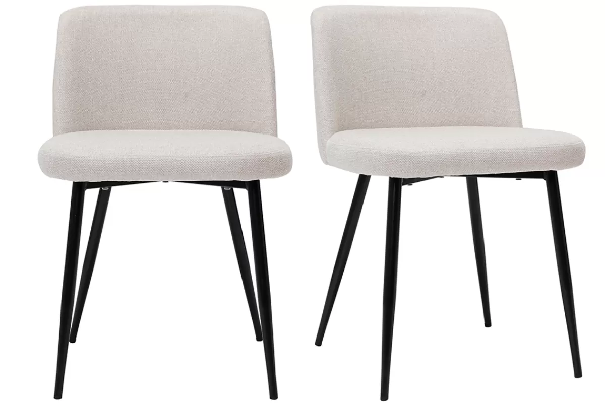 Miliboo Sillas Modernas-Set de 2 sillas de tejido efecto aterciopelado texturizado beige y metal negro MONTI