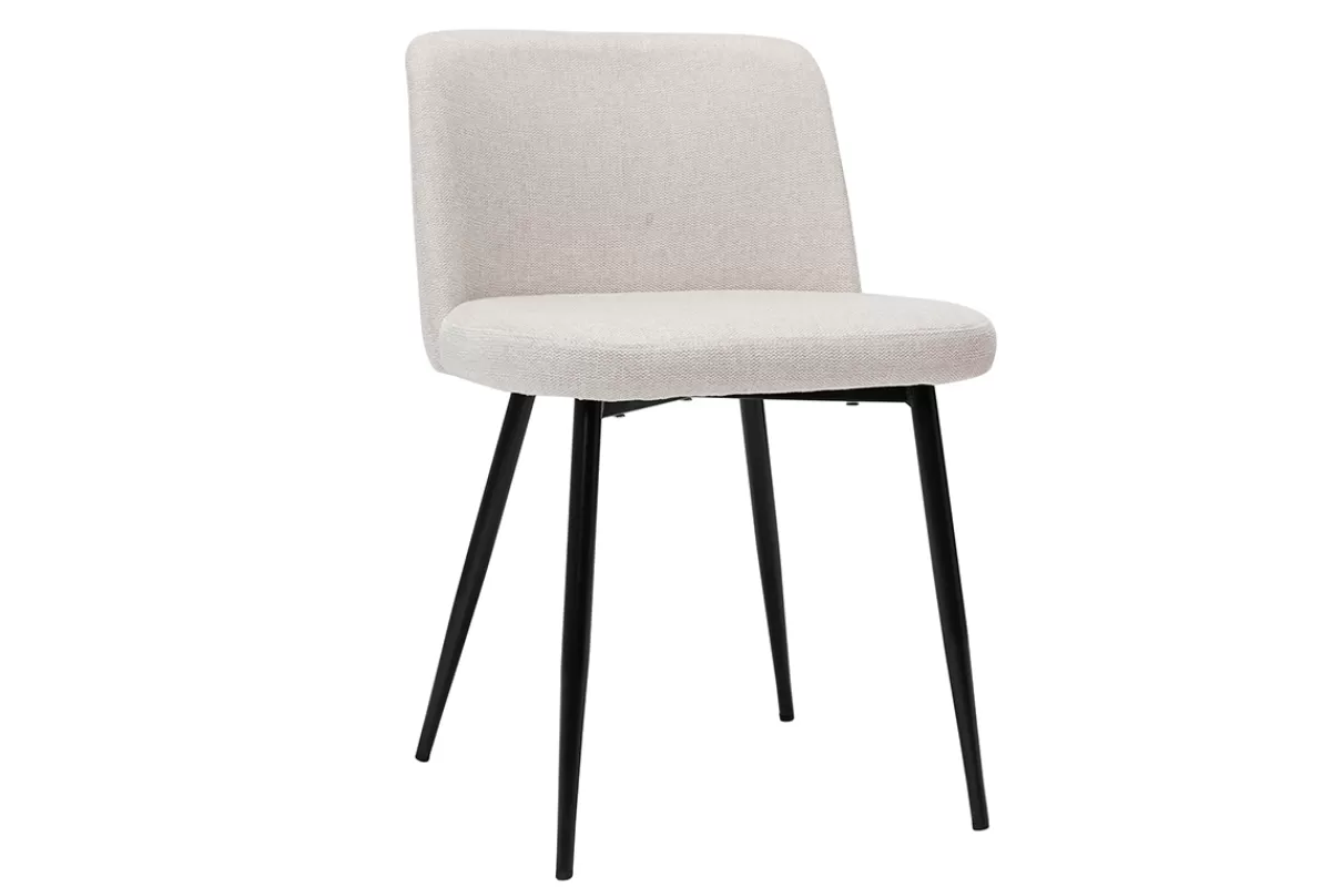 Miliboo Sillas Modernas-Set de 2 sillas de tejido efecto aterciopelado texturizado beige y metal negro MONTI