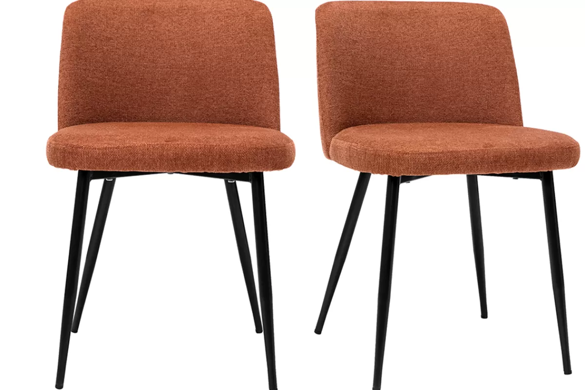 Miliboo Sillas Modernas-Set de 2 sillas de tejido efecto aterciopelado texturizado terracota y metal negro MONTI