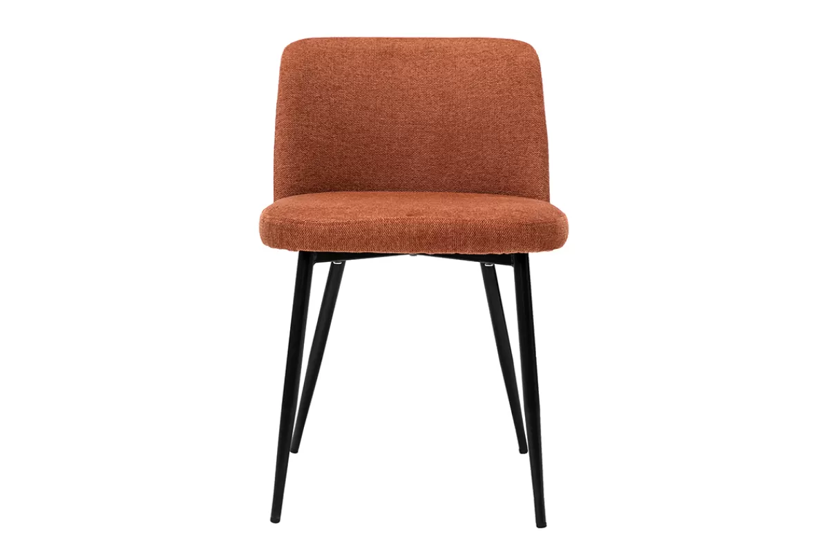 Miliboo Sillas Modernas-Set de 2 sillas de tejido efecto aterciopelado texturizado terracota y metal negro MONTI