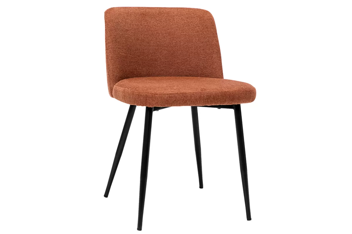 Miliboo Sillas Modernas-Set de 2 sillas de tejido efecto aterciopelado texturizado terracota y metal negro MONTI