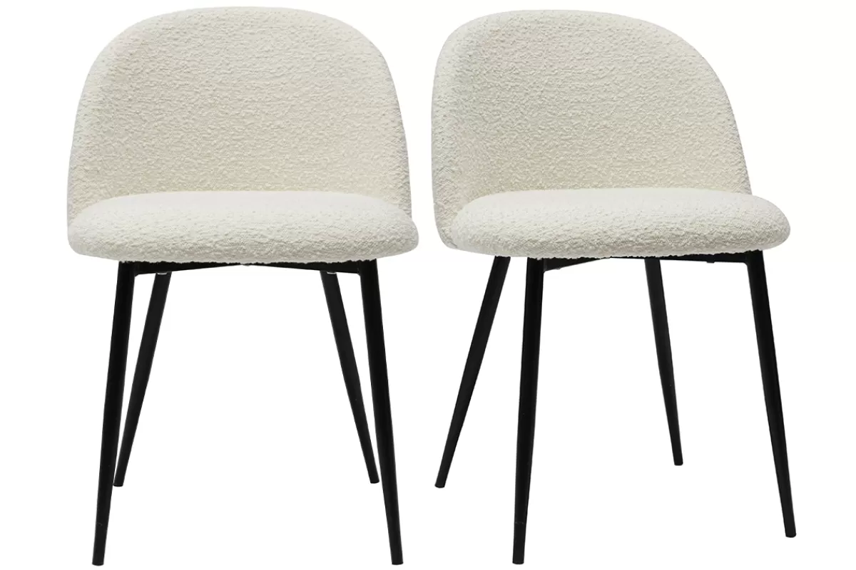 Miliboo Sillas Modernas-Set de 2 sillas de tejido efecto borreguillo color crudo y metal negro CELESTE