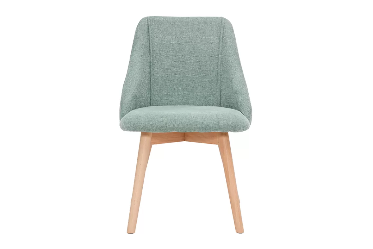Miliboo Sillas Modernas-Set de 2 sillas de tela efecto aterciopelado texturizado verde y madera clara HIGGINS
