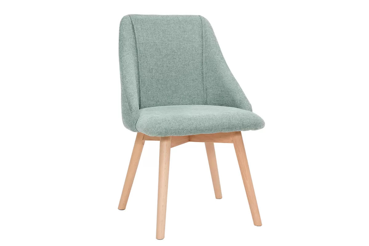 Miliboo Sillas Modernas-Set de 2 sillas de tela efecto aterciopelado texturizado verde y madera clara HIGGINS