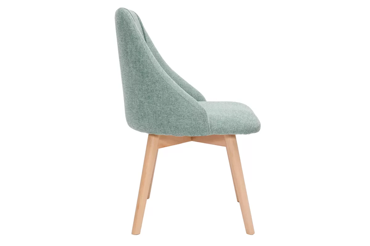 Miliboo Sillas Modernas-Set de 2 sillas de tela efecto aterciopelado texturizado verde y madera clara HIGGINS