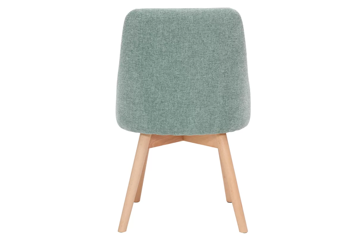 Miliboo Sillas Modernas-Set de 2 sillas de tela efecto aterciopelado texturizado verde y madera clara HIGGINS