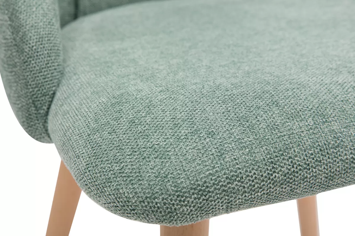 Miliboo Sillas Modernas-Set de 2 sillas de tela efecto aterciopelado texturizado verde y madera clara HIGGINS