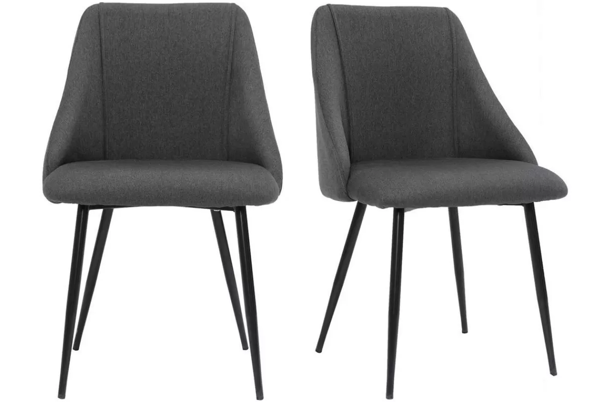 Miliboo Sillas Modernas-Set de 2 sillas de tela gris oscuro con patas de metal HIGGINS