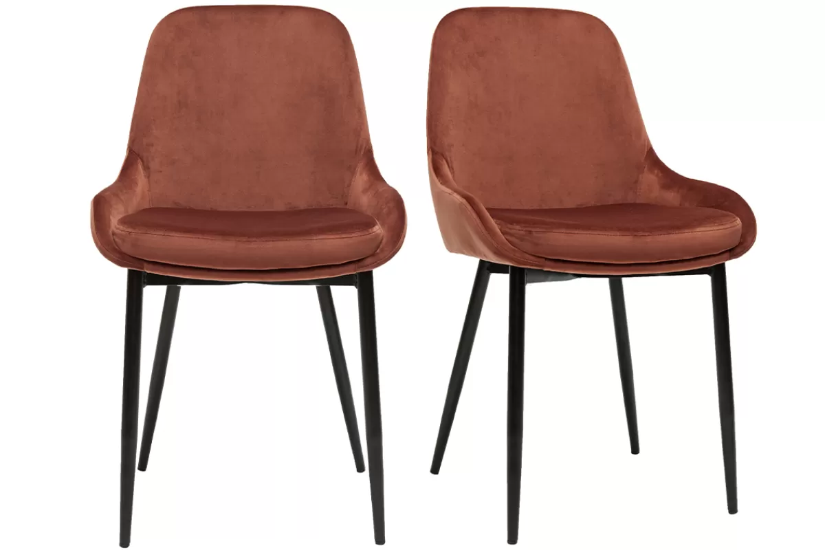 Miliboo Sillas Modernas-Set de 2 sillas de terciopelo color terracotta HOLO