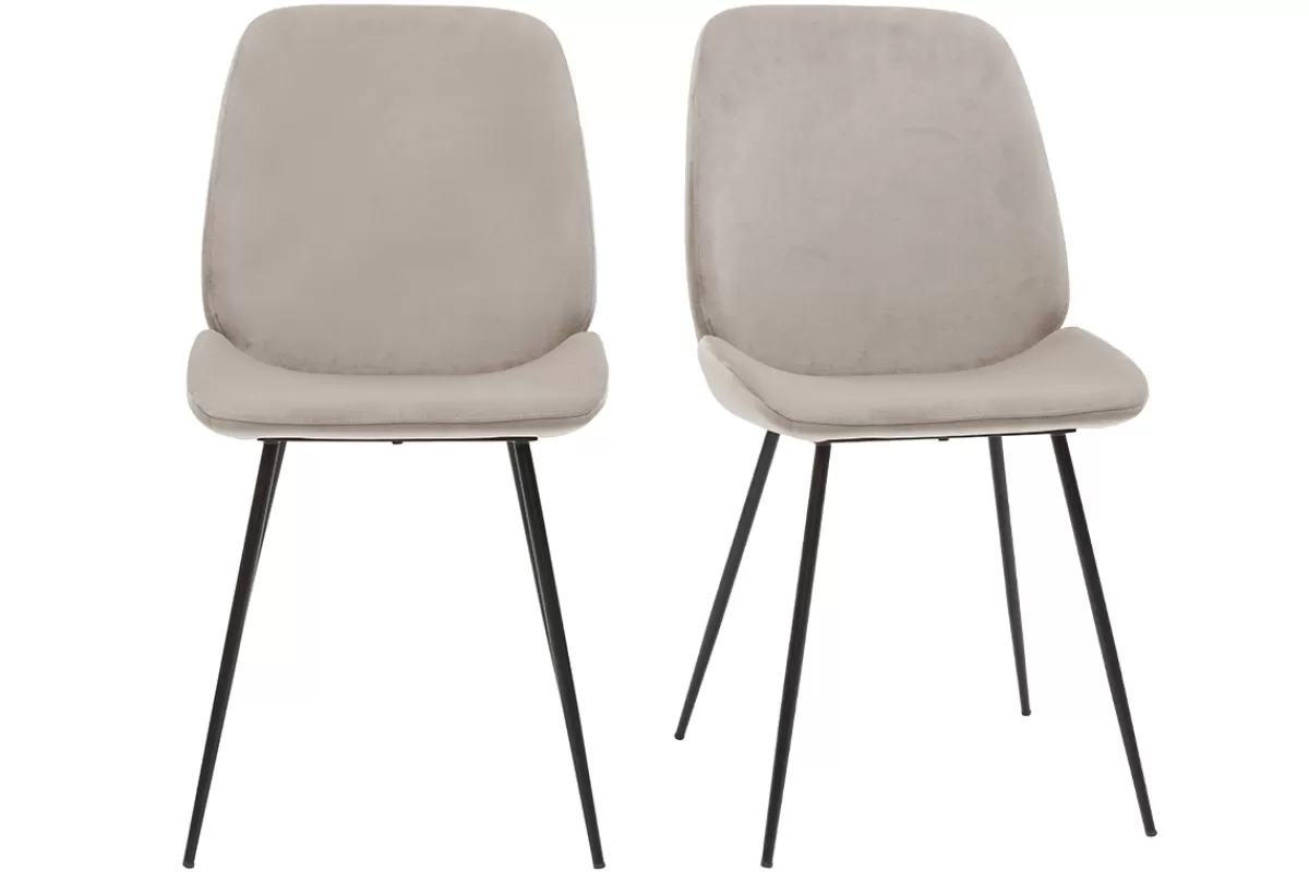 Miliboo Sillas Modernas-Set de 2 sillas de terciopelo color topo con patas de metal negro KAOLY