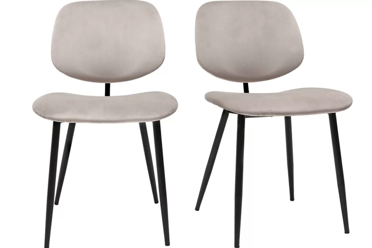 Miliboo Sillas Modernas-Set de 2 sillas de terciopelo color topo y metal negro TOBIAS