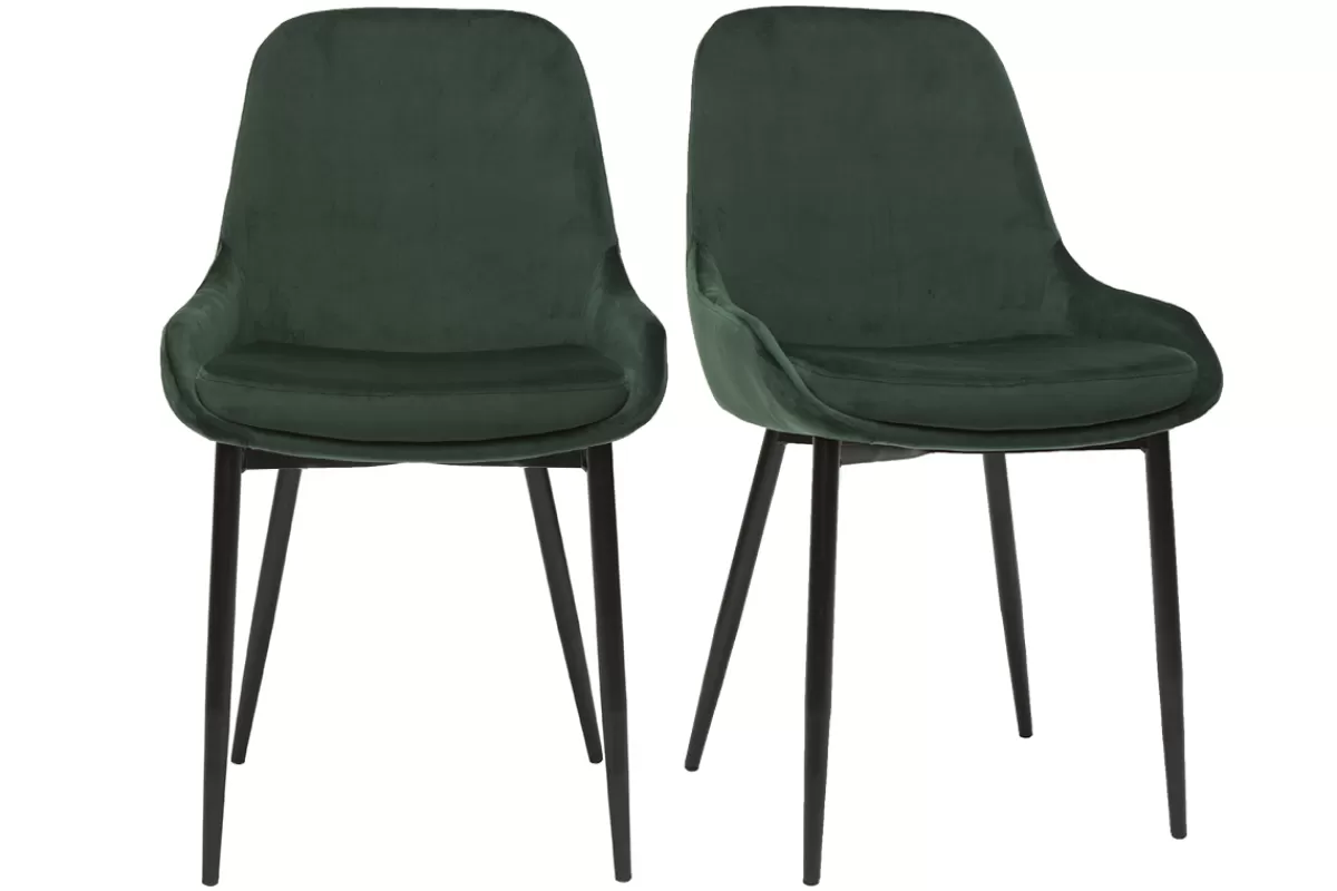 Miliboo Sillas Modernas-Set de 2 sillas de terciopelo color verde HOLO