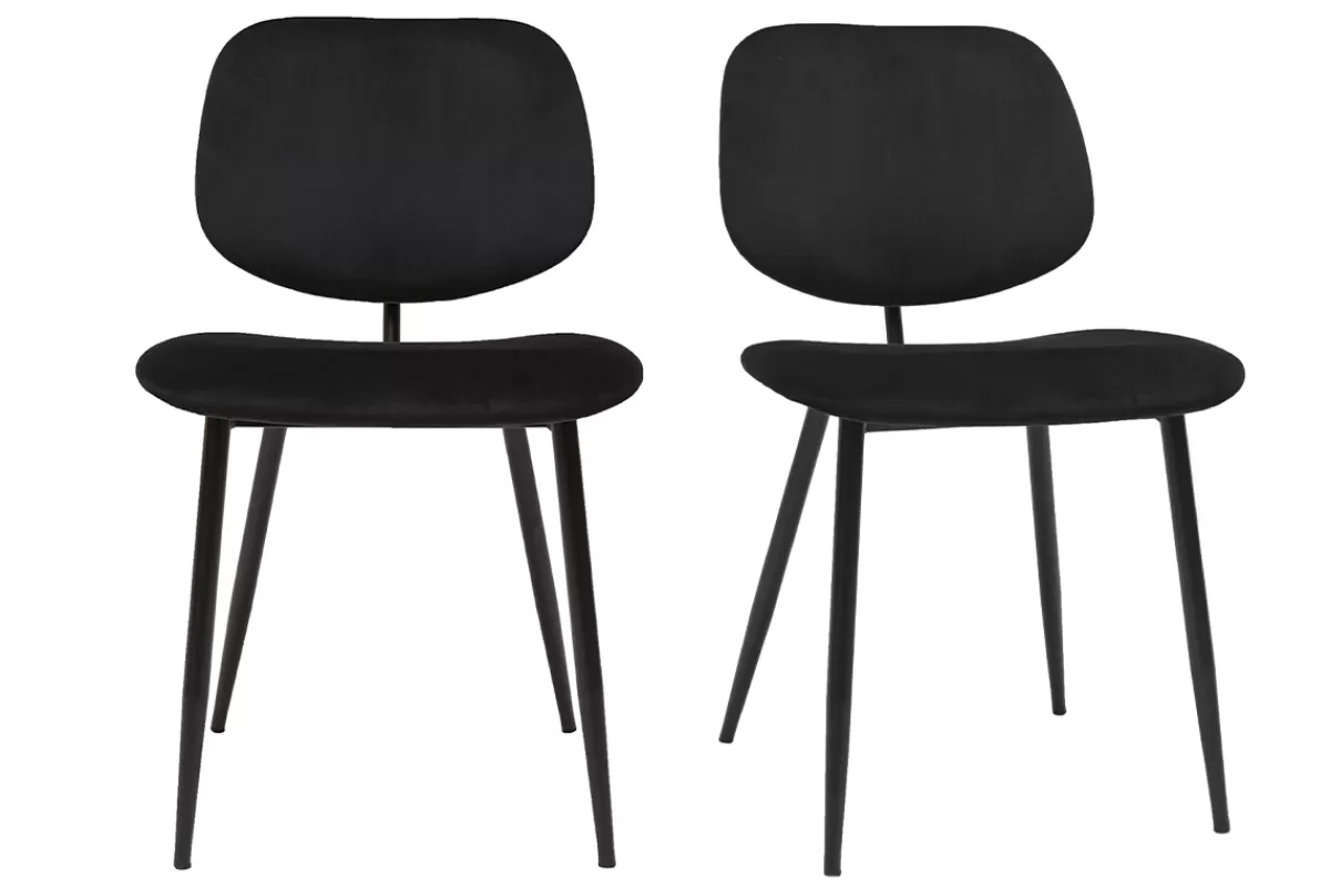 Miliboo Sillas Modernas-Set de 2 sillas de terciopelo negro y metal negro TOBIAS