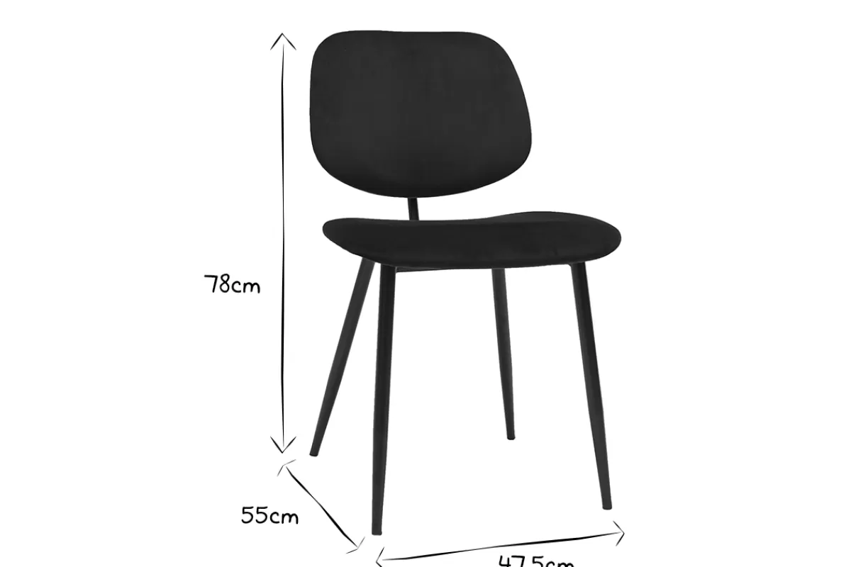 Miliboo Sillas Modernas-Set de 2 sillas de terciopelo negro y metal negro TOBIAS