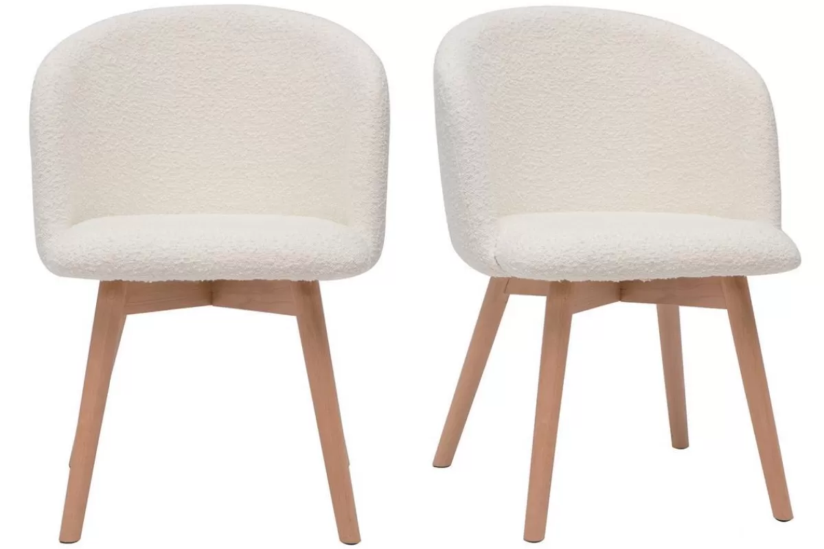 Miliboo Sillas Modernas-Set de 2 sillas nórdicas de tejido borreguillo y haya maciza VANITY