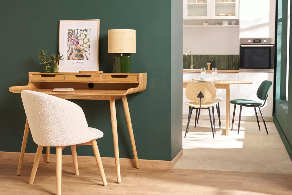 Miliboo Sillas Modernas-Set de 2 sillas nórdicas de tejido borreguillo y haya maciza VANITY