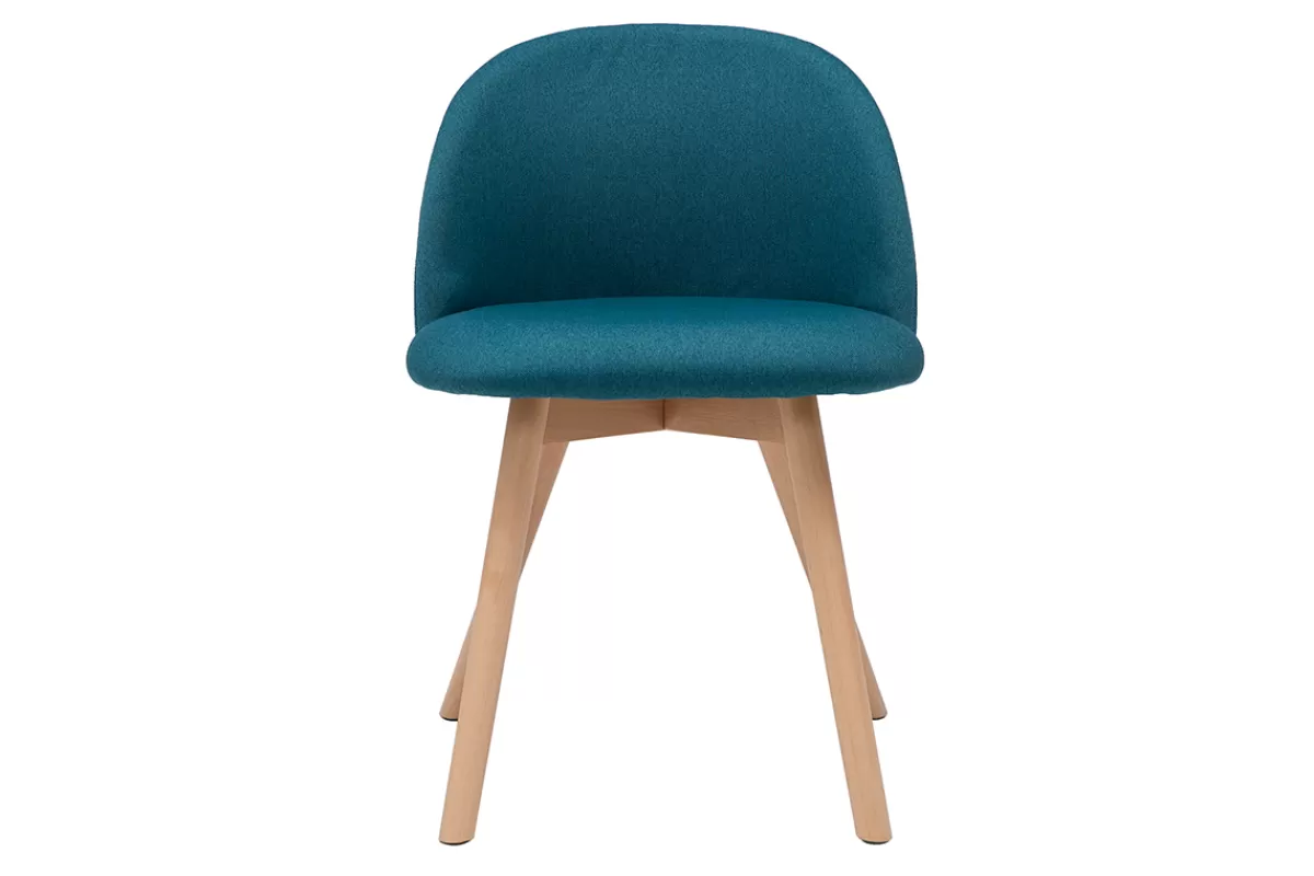 Miliboo Sillas Modernas-Set de 2 sillas nórdicas de tela azul petróleo y haya maciza CELESTE