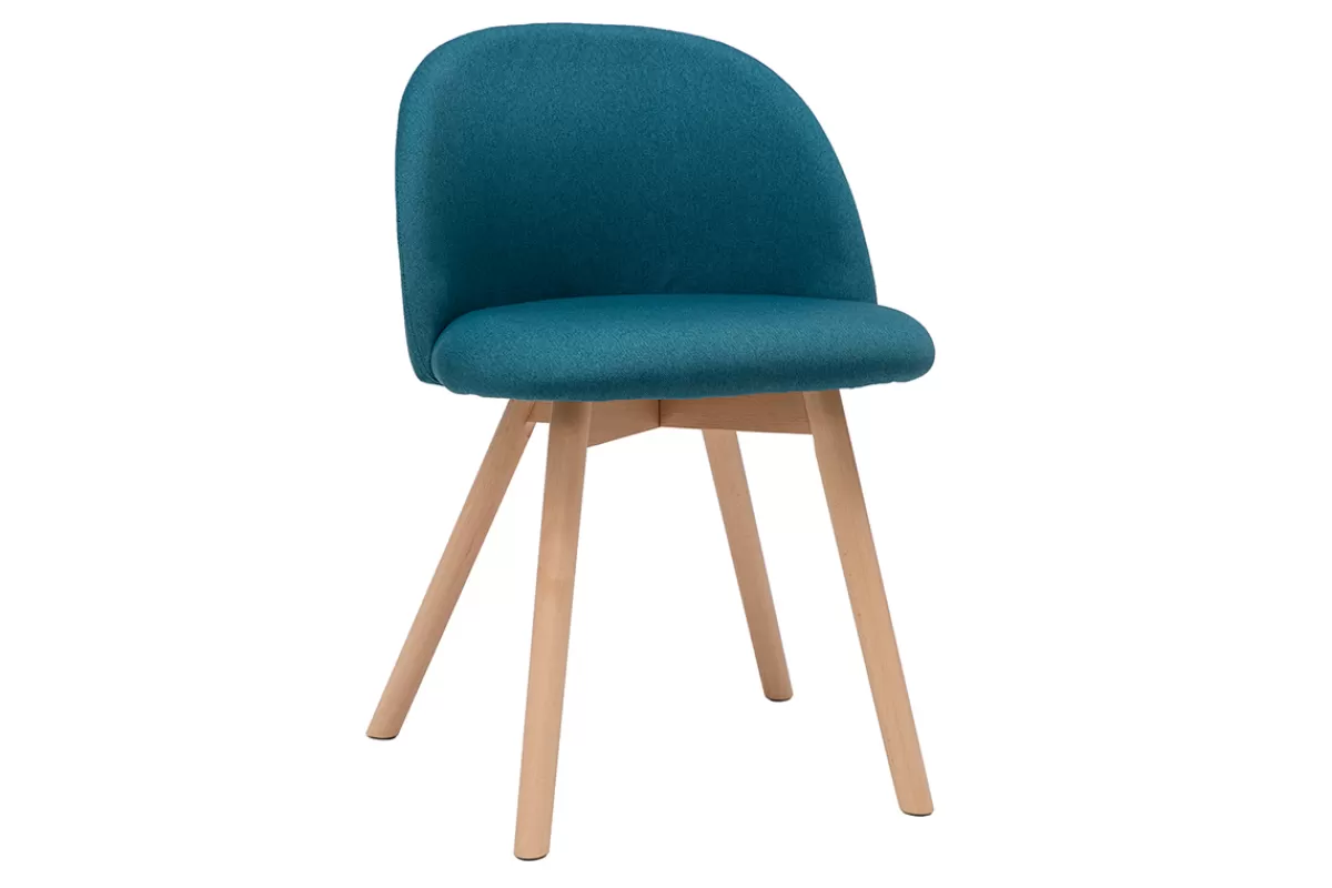 Miliboo Sillas Modernas-Set de 2 sillas nórdicas de tela azul petróleo y haya maciza CELESTE