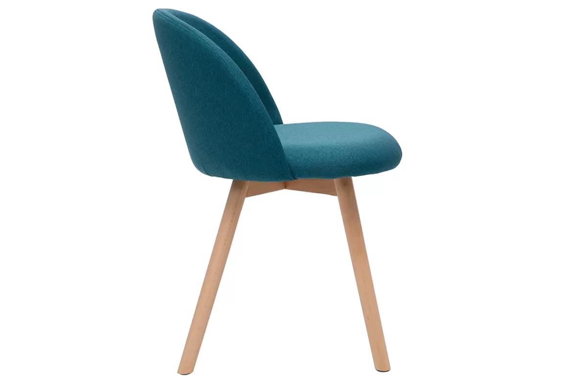 Miliboo Sillas Modernas-Set de 2 sillas nórdicas de tela azul petróleo y haya maciza CELESTE